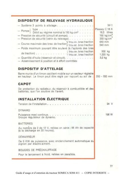 Guide d'usage et d'entretien du tracteur SOMECA SOM 411 ...