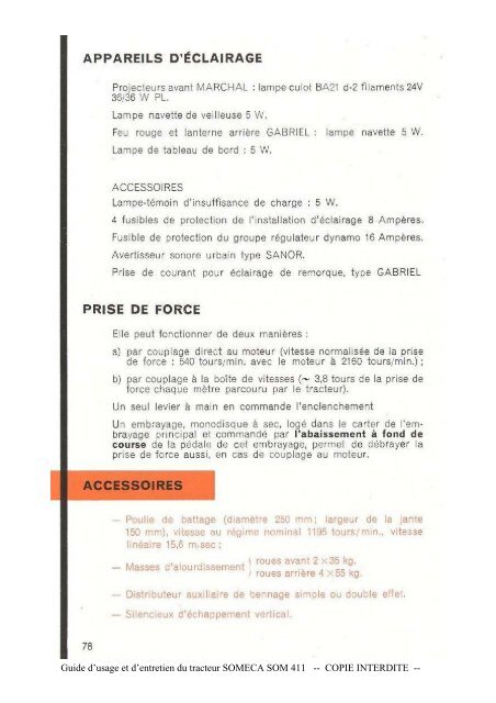 Guide d'usage et d'entretien du tracteur SOMECA SOM 411 ...