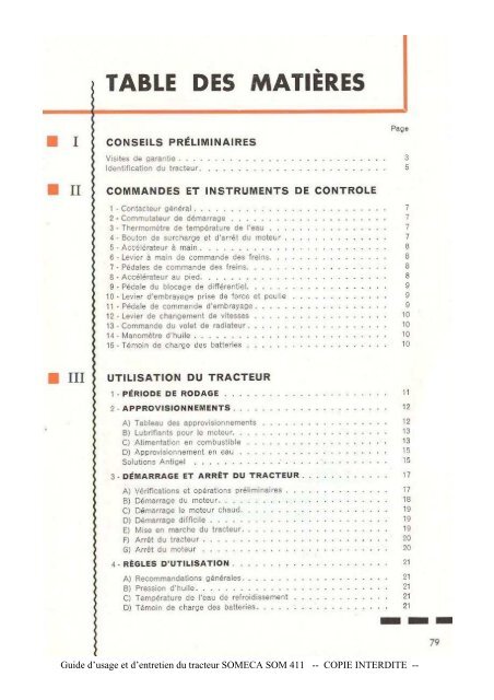 Guide d'usage et d'entretien du tracteur SOMECA SOM 411 ...