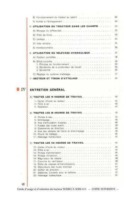 Guide d'usage et d'entretien du tracteur SOMECA SOM 411 ...