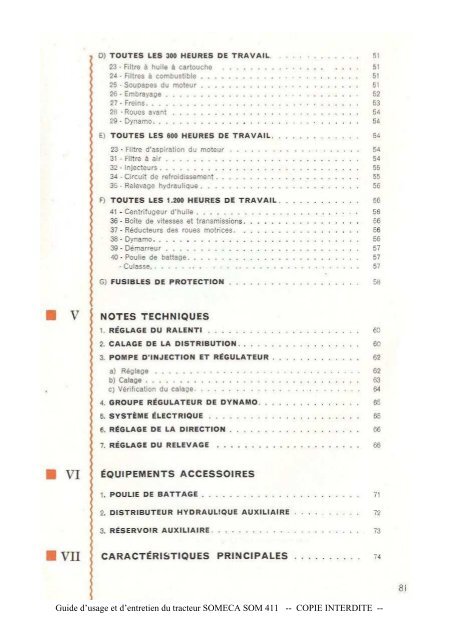 Guide d'usage et d'entretien du tracteur SOMECA SOM 411 ...