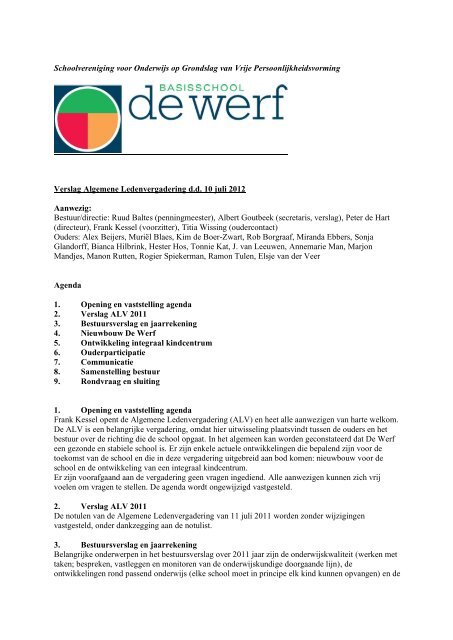 Open de notulen van de ALV van 2012 (pdf) - Basisschool De Werf