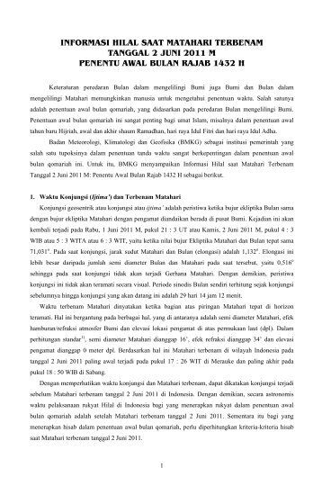 informasi hilal saat matahari terbenam tanggal 2 juni 2011 ... - BMKG