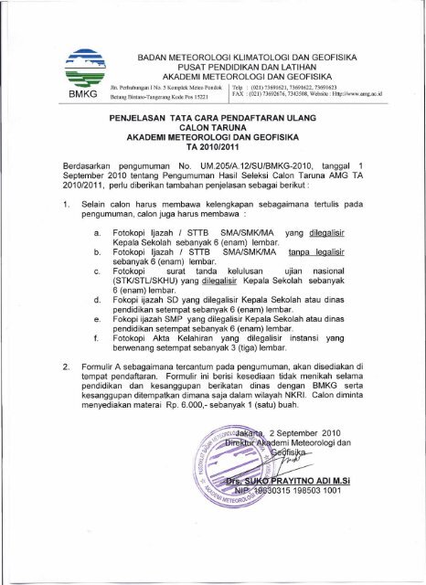 BADAN METEOROLOGI KLIMATOLOGI DAN GEOFISIKA - BMKG