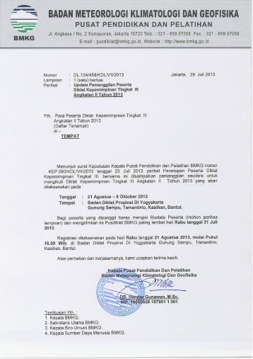 Pemanggilan Peserta Diklat Kepemimpinan Tingkat III ... - BMKG
