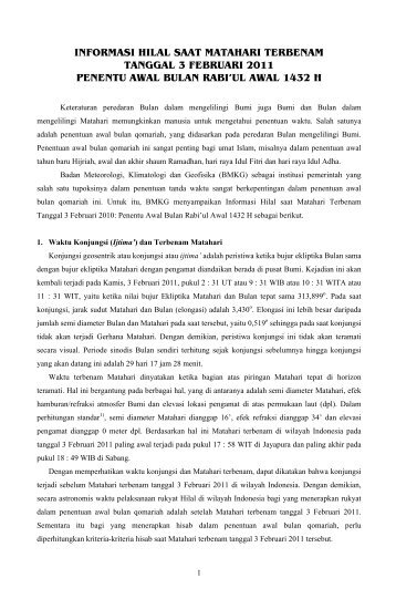 informasi hilal saat matahari terbenam tanggal 3 februari ... - BMKG