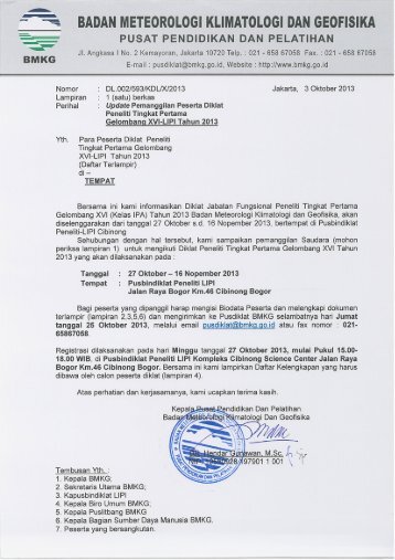 Pemanggilan Peserta Diklat Peneliti Tingkat Pertama ... - BMKG