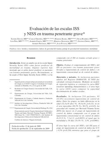 EvaluaciÃ³n de las escalas ISS y NISS en trauma penetrante grave