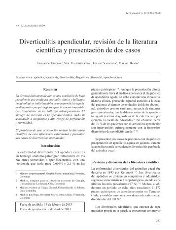 Diverticulitis apendicular, revisiÃ³n de la literatura ... - SciELO Colombia