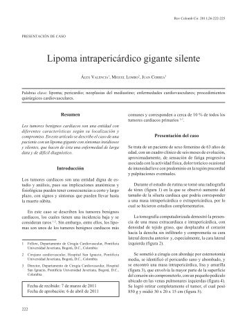 Lipoma intrapericÃ¡rdico gigante silente - SciELO Colombia