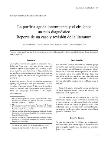 La porfiria intermitente aguda y el cirujano - AsociaciÃ³n Colombiana ...