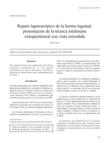 Reparo laparoscÃ³pico de la hernia inguinal ... - SciELO Colombia