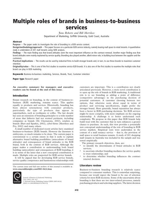 Multiple roles of brands in business-to-business services - Jungkirbalik