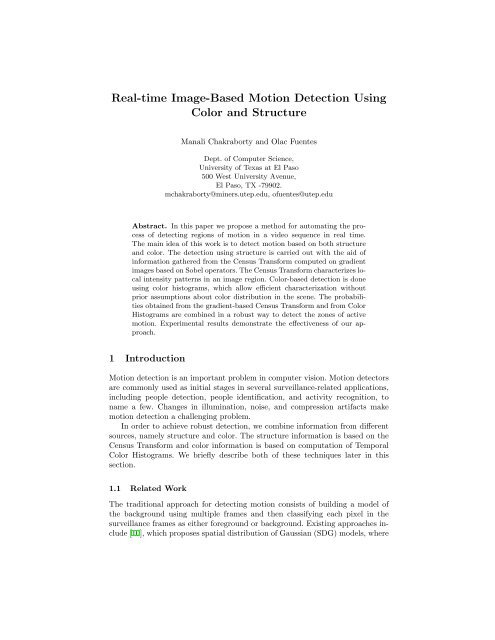 Real-time Image-Based Motion Detection Using Color and Structure