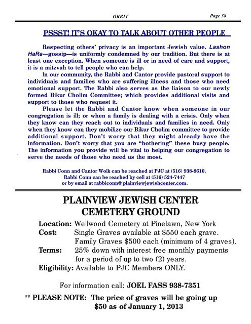 Orbit January, 2013 - Plainview Jewish Center