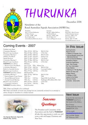 Thurunka December 2006 - RASIGs Association