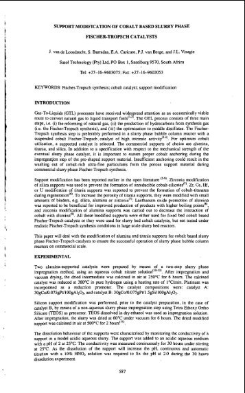 support modification of cobalt based slurry phase fischer-tropsch ...