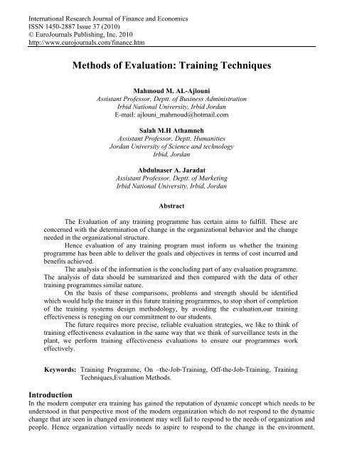 Methods of Evaluation: Training  Techniques - EuroJournals