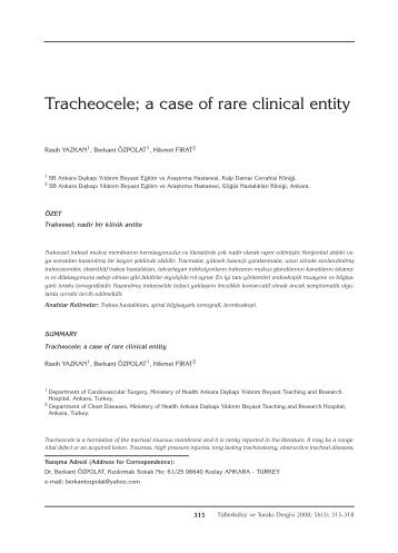 315-318 tracheocele - TÃ¼berkÃ¼loz ve Toraks