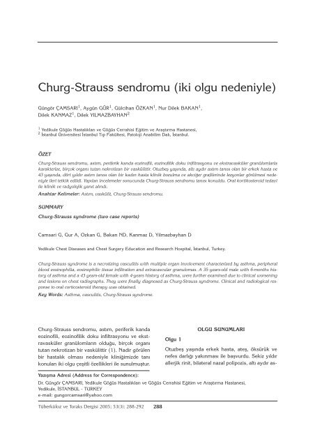 Churg-Strauss sendromu - TÃ¼berkÃ¼loz ve Toraks