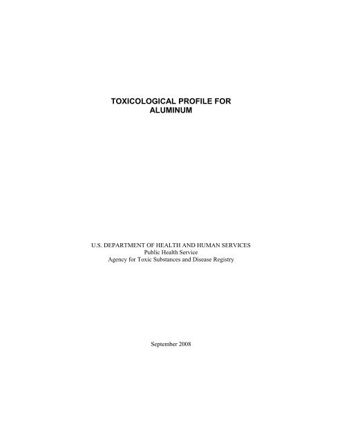 Toxicological Profile For Aluminum Agency For Toxic Substances