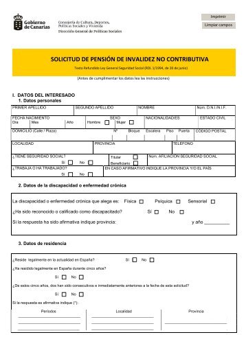 solicitud de pensiÃ³n de invalidez no contributiva - Ayuntamiento de ...