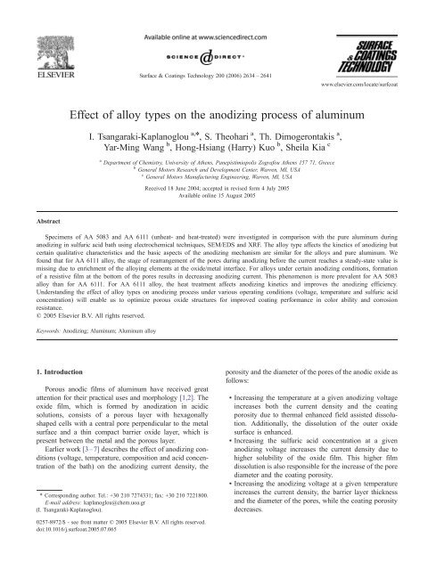 Effect of alloy types on the anodizing process of aluminum