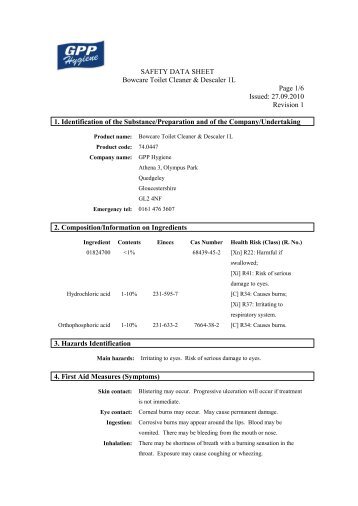 Download COSHH data sheet - Bowcare