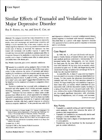 Similar Effects of Tramadol and Venlafaxine in Major Depressive ...