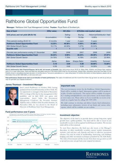Rathbone Global Opportunities Fund Rathbone Unit Trust