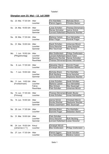 Dienplan vom 23. Mai â 12. Juli 2009