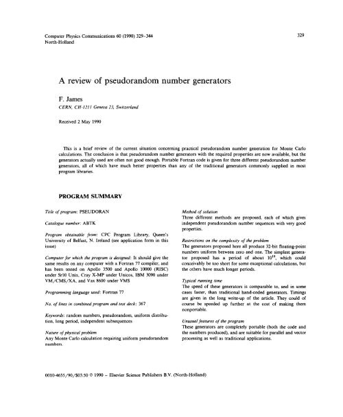 A review of pseudorandom number generators - Lammps