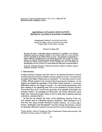 BROWNIAN DYNAMICS SIMULATIONS WITHOUT GAUSSIAN RANDOM NUMBERS - Lammps