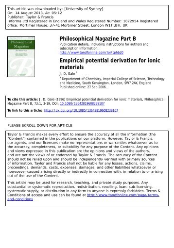 Empirical potential derivation for ionic materials - Lammps