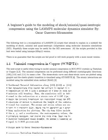 1.1 Uniaxial compression in Copper (SCRIPT1): - Lammps