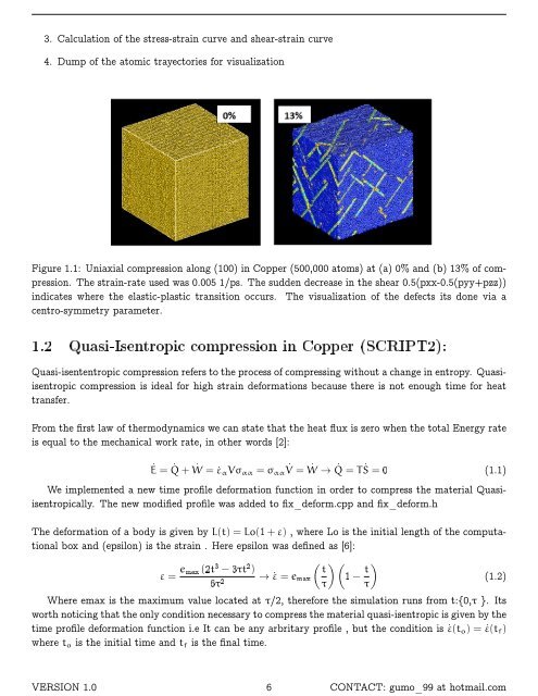 1.1 Uniaxial compression in Copper (SCRIPT1): - Lammps