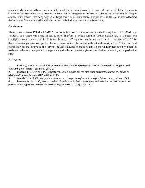 Calculating the Electrostatic Potential Energy Based on ... - Lammps