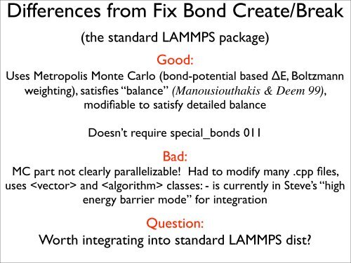 Integrating Monte Carlo for simulation of reversible ... - Lammps