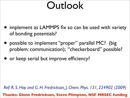 Integrating Monte Carlo for simulation of reversible ... - Lammps