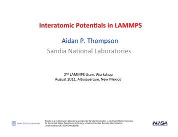 Interatomic PotenRals in LAMMPS Aidan P. Thompson Sandia Na ...