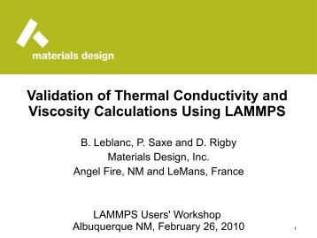 Validation of Thermal Conductivity and Viscosity ... - Lammps