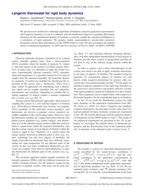 Langevin thermostat for rigid body dynamics - Lammps