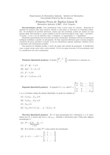 Primeira Prova deÂ´Algebra Linear II - LaboratÃ³rio de MatemÃ¡tica ...