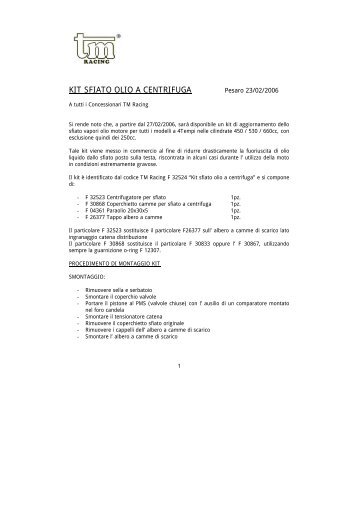 KIT SFIATO OLIO A CENTRIFUGA - TM Racing