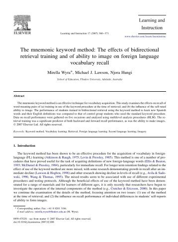 The mnemonic keyword method: The effects of bidirectional retrieval ...