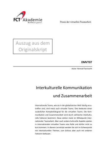 Interkulturelle Kommunikation und Zusammenarbeit - FCT Akademie