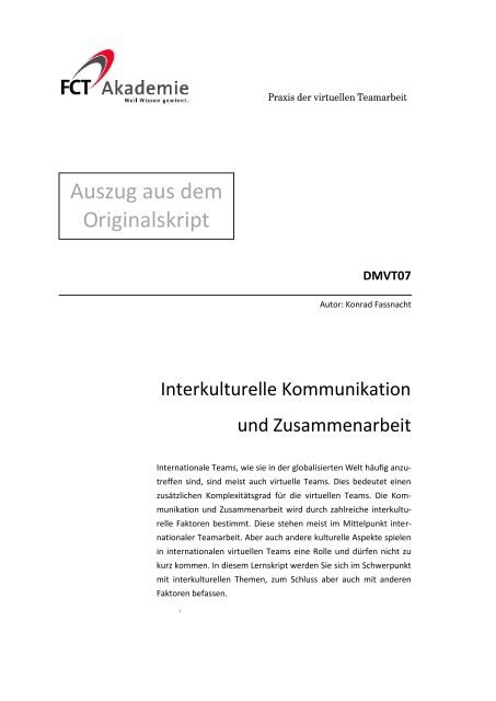 Interkulturelle Kommunikation und Zusammenarbeit - FCT Akademie