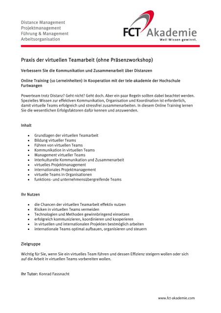 Praxis Der Virtuellen Teamarbeit Ohne Fct Akademie