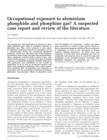 Occupational exposure to aluminium phosphide and phosphine gas ...