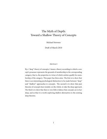 The Myth of Depth: Toward a Shallow Theory of ... - Michael Strevens